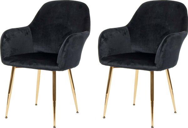 Zestaw 2 krzeseł do jadalni HWC-F18, krzesło kuchenne, design retro ~ aksamitna czerń, złote nogi