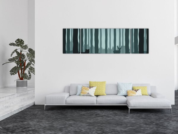 Obraz - Jeleń z wilkiem w skałach (170x50 cm)