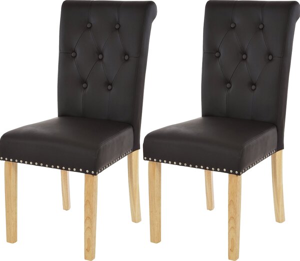 Zestaw 2 krzeseł do jadalni Chesterfield II, krzesło kuchenne, nity ~ imitacja skóry , kawa, jasne nogi