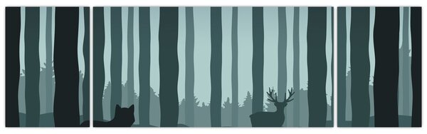Obraz - Jeleń z wilkiem w skałach (170x50 cm)