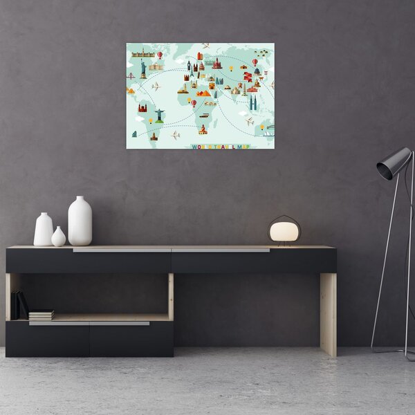 Obraz na szkle - Mapa z piktogramami zabytków (70x50 cm)
