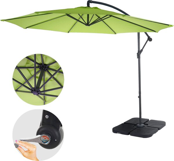 Acerra parasol wspornikowy, parasol przeciwsłoneczny, Ø 3m uchylny, poliester/stal 11kg ~ zielono-cytrynowy ze stojakiem
