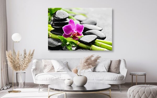 Obraz martwa natura z fioletową orchideą