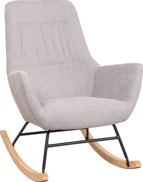 Fotel bujany HWC-N13, fotel bujany fotel rozkładany fotel telewizyjny, lite drewno metal tkanina/tekstylia 320g/m² ~ jasnoszary