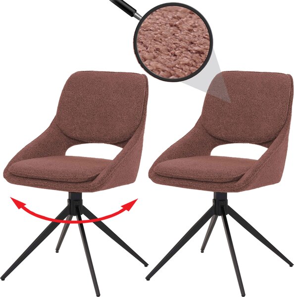 Zestaw 2 krzeseł do jadalni HWC-N73, krzesło kuchenne, obrotowe z automatycznym powrotem, tkanina/tkanina boucle (540g/m²) Oeko-Tex ~ brązowy
