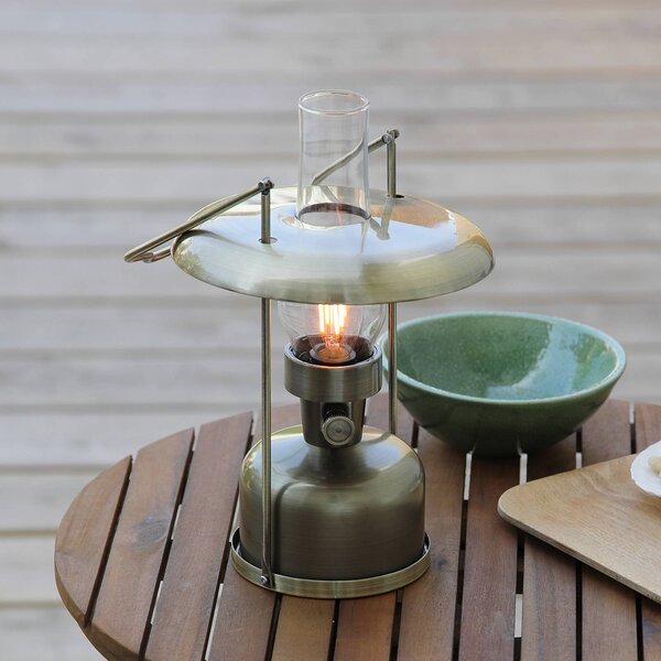 Markslöjd Lampa stołowa LED Fanos, możliwość ściemniania, brązowy / mosiężny, salon / jadalnia, metal, antyczny