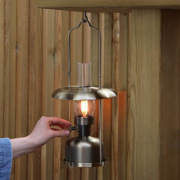 Markslöjd Lampa stołowa LED Fanos, możliwość ściemniania, brązowy / mosiężny, salon / jadalnia, metal, antyczny