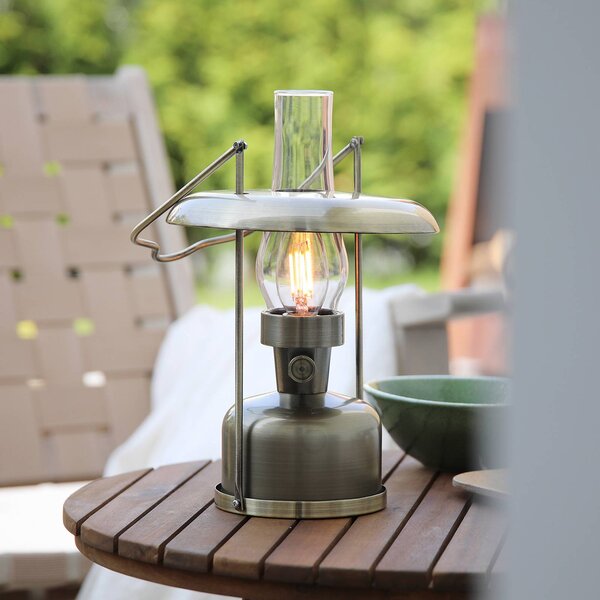 Markslöjd Lampa stołowa LED Fanos, możliwość ściemniania, brązowy / mosiężny, salon / jadalnia, metal, antyczny
