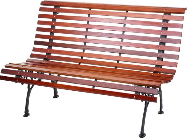 Ławka ogrodowa HWC-F97, ławka parkowa ławka drewniana, 2-osobowa żeliwo drewno 122cm 22kg ~ brązowy