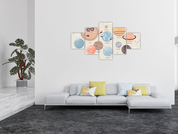 Obraz - Planety z nazwami (125x70 cm)