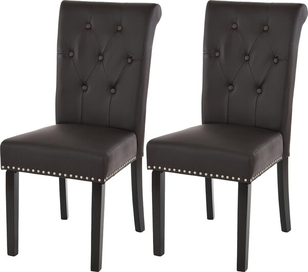 Zestaw 2 krzeseł do jadalni Chesterfield II, krzesło kuchenne, nity ~ imitacja skóry , kawa, ciemne nogi