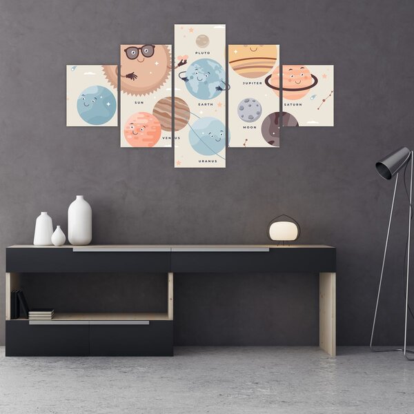 Obraz - Planety z nazwami (125x70 cm)