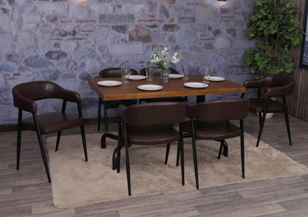 Zestaw 6 krzeseł do jadalni HWC-P29, krzesło kuchenne fotel tapicerowany, industrialne retro vintage sztuczna skóra ~ ciemny brąz