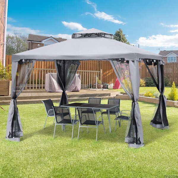 Pawilon z podwójnym dachem, 3x3 m, pawilon ogrodowy z moskitierą, 4 panele boczne, metal, jasnoszary | 294x294x265 cm | poliester 160 g/m², ochrona przed promieniowaniem UV