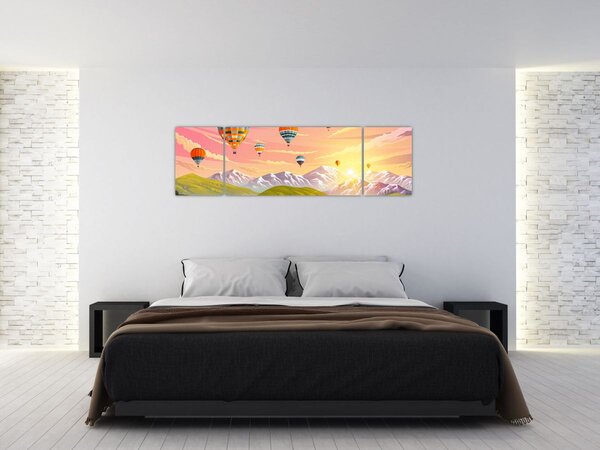 Obraz balonów nad krajobrazem (170x50 cm)