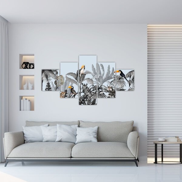 Obraz zwierząt w tropikalnym lesie (125x70 cm)
