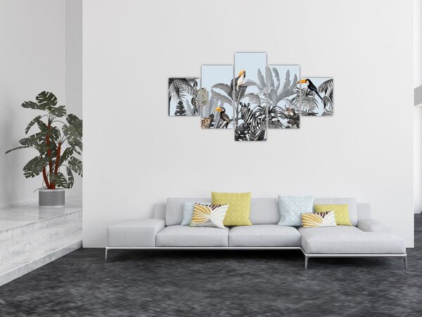 Obraz zwierząt w tropikalnym lesie (125x70 cm)