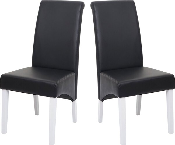 2x Krzesło do jadalni fotel Krzesło M37 ~ skóra, czarny, białe nóżki