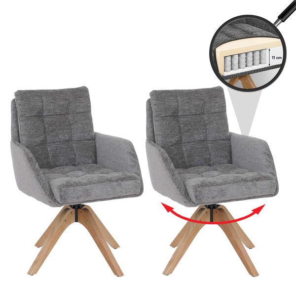 Zestaw 2 krzeseł do jadalni HWC-Q36, krzesło kuchenne, obrotowe, tkanina szenilowa (680 g/m²), certyfikat Öko-Tex, drewno MVG ~ szare