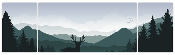 Obraz - Jeleń z wilkiem w skałach (170x50 cm)