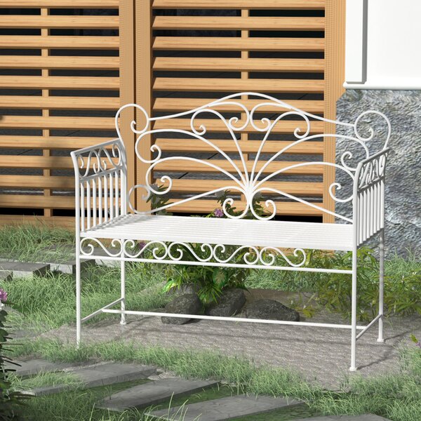 Ławka ogrodowa 2-osobowa, metalowa, ławka parkowa malowana proszkowo, nierdzewna, styl vintage, biała | 113,5 x 50 x 96 cm | nośność do 200 kg | odporna na warunki atmosferyczne