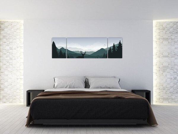 Obraz - Jeleń z wilkiem w skałach (170x50 cm)