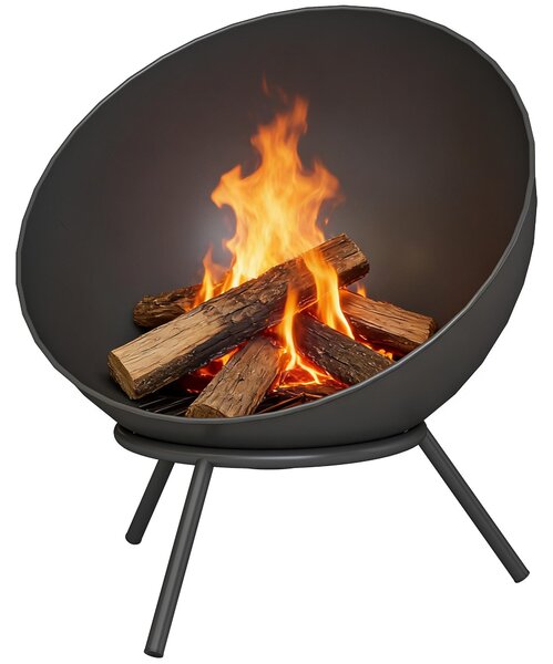 Metalowa palenisko, regulowane na wysokości, miska na ogień z łopatką i rusztem na węgiel, kolor czarny | 4,6 kg | 60 x 53 x 66 cm