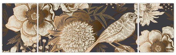 Obraz złotych kwiatów na ciemnym tle (170x50 cm)
