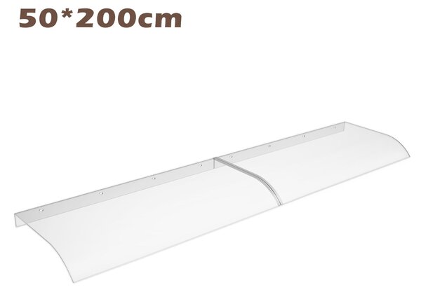 QEENTOE, daszek okienny 50x200 cm, przezroczysty daszek z PET o kształcie łuku, osłona przed deszczem do drzwi wejściowych, okien, balkonu i garażu