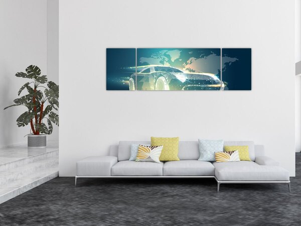 Obraz samochodu wykonany z geometrycznych kształtów (170x50 cm)