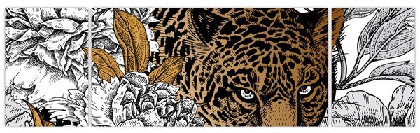 Obraz - Lampart pośród kwiatów (170x50 cm)