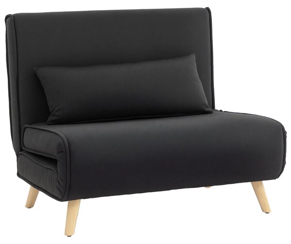 SUGIFT, pojedyncza sofa rozkładana, fotel z funkcją łóżka, imitacja lnu, kolor czarny | maksymalne obciążenie: 350 kg | regulacja: 6 stopni, 100°–180° | wymiary: 94 x 78 x 80 cm