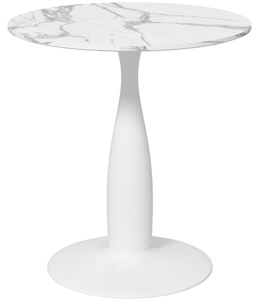 Mały stół kuchenny, okrągły stół jadalny, płyta MDF z melaminą, stal, kolor biały | antypoślizgowe nóżki | dla 2 osób | 70 x 74 cm