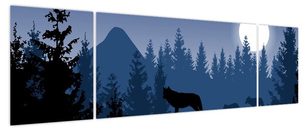 Obraz - Wataha wilków pod księżycem w pełni (170x50 cm)
