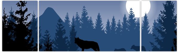 Obraz - Wataha wilków pod księżycem w pełni (170x50 cm)