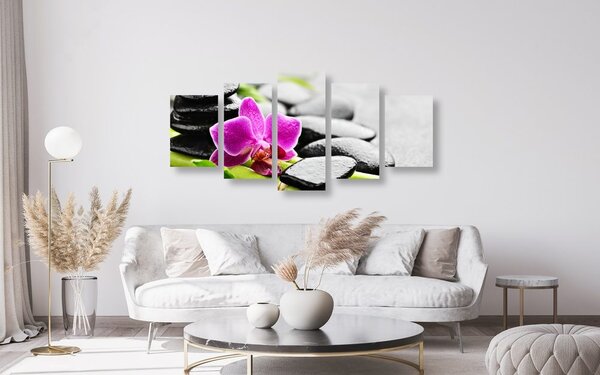 5-częściowy obraz wellness zacisze z fioletową orchideą
