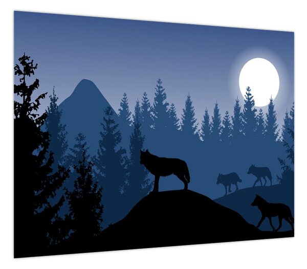 Obraz - Wataha wilków pod księżycem w pełni (70x50 cm)