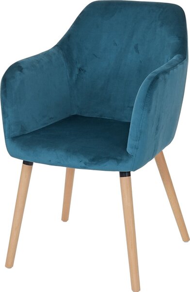 Krzesło do jadalni Malmö T381, krzesło kuchenne, design retro 50s ~ aksamit, petrol-niebieski, jasne nogi