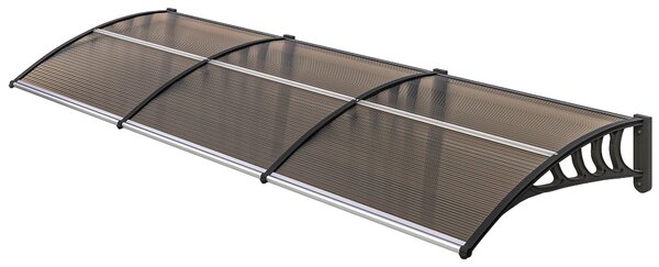 Odporny na warunki atmosferyczne, daszek nad drzwi wejściowe, 303x96 cm, ochrona przed promieniowaniem UV, poliwęglan, kolor brązowy, mocowanie aluminiowe, kolor czarny | łatwy montaż | lekki, waży 8,6 kg | grubość 5 mm