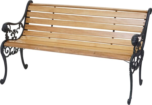 Ławka ogrodowa HWC-F98, ławka parkowa ławka drewniana, 2-osobowa żeliwo drewno 125cm 20kg ~ jasnobrązowy