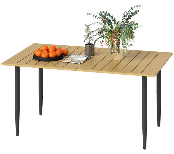 Stół tarasowy metalowy, z ażurowym wzorem, stół ogrodowy stalowy, odporny na warunki atmosferyczne, z otworem na parasol, kolor brązowy | 20 kg | dla 6 osób | 150x90x73 cm