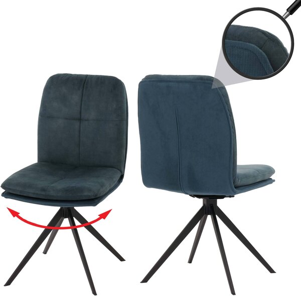 Zestaw 2 krzeseł do jadalni HWC-M68, krzesło kuchenne, fotel, pozycja obrotowa automatyczna, metal tkanina/tkanina ~ niebieski