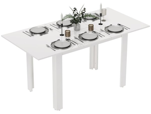 Rozkładany stół kuchenny, stół jadalny rozsuwany, wymiary 120-160 cm, blat z MDF z połyskiem, mechanizm rozkładania typu "skrzydła" | 160 x 80 x 78 cm | dla 4-6 osób | biały, wysoki połysk