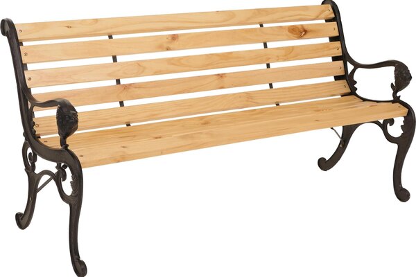 Ławka ogrodowa HWC-O25, ławka parkowa ławka drewniana 3-osobowa, żeliwo drewno sosnowe, 164cm ~ natura