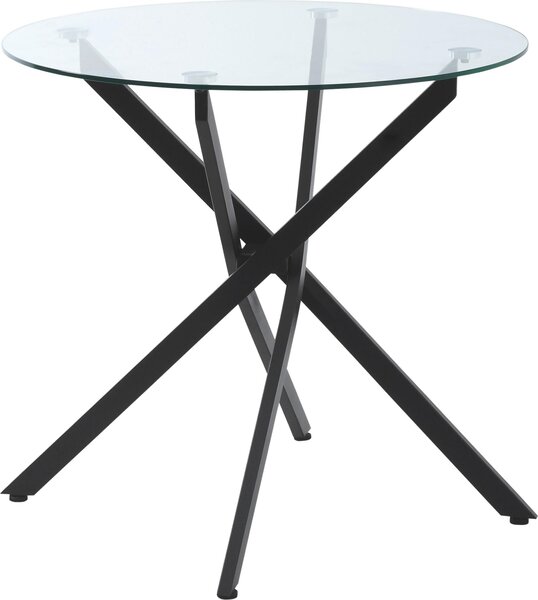 SUGIFT, stół kuchenny ze szklanym blatem i stalowymi nogami, okrągły stół jadalny ze szklanym blatem, kolor czarny, nowoczesny design | 14 kg | dla 4 osób | średnica 80 cm x wysokość 75 cm