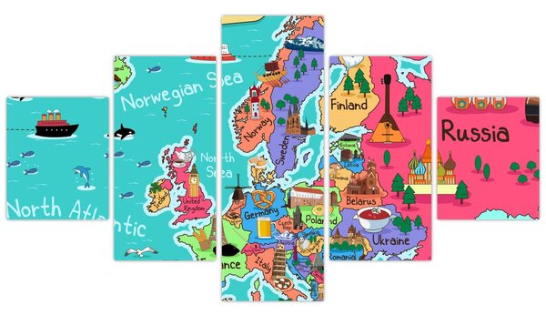 Obraz - Dziecięca mapa Europy (125x70 cm)