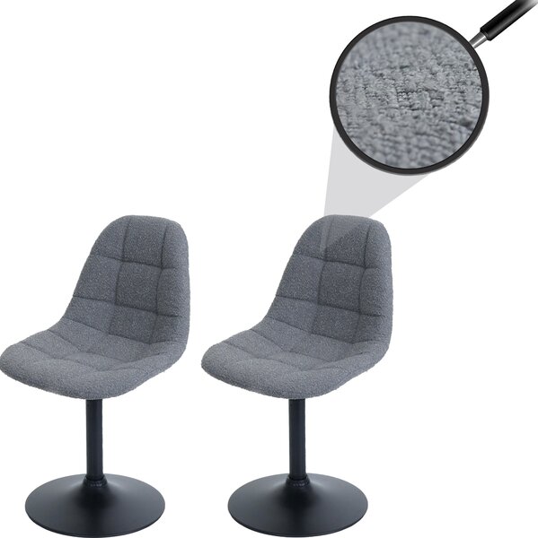 Zestaw 2 krzeseł do jadalni HWC-A60, krzesło kuchenne obrotowe, stal tkanina/tkanina bouclé (450g/m²) ~ ciemnoszary