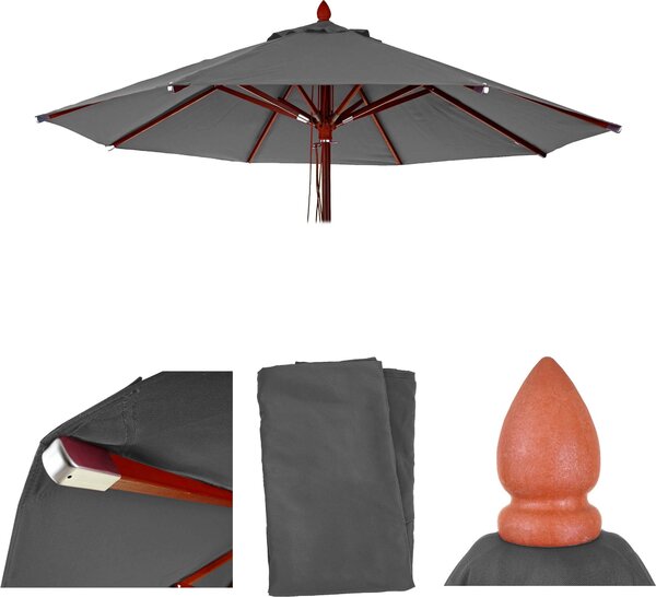 Zamienny pokrowiec do parasola słonecznego drewnianego HWC-C57, pokrowiec na parasol, okrągły, średnica Ø3m, poliester, kolor: antracyt