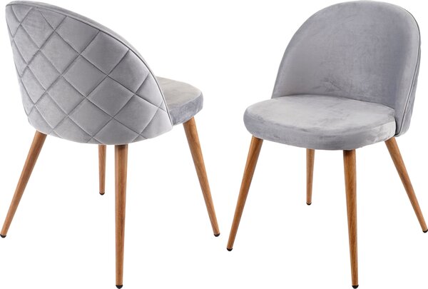 Zestaw 2 krzeseł do jadalni HWC-D53, krzesło kuchenne retro 50s design, aksamit ~ jasnoszary