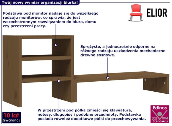 Klasyczna półka na biurko z drewna sosnowego miodowy brąz C1-A35